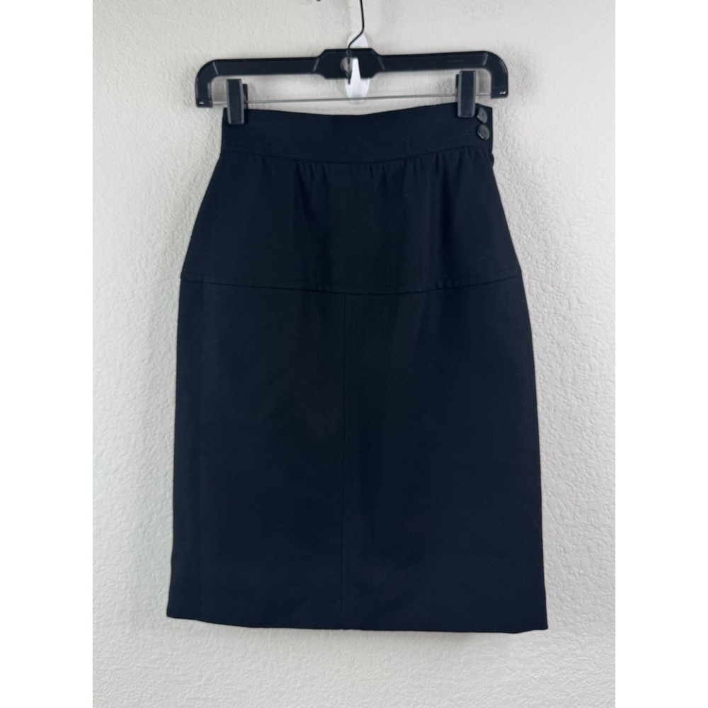 Yves Saint‎ Laurent YSL 100% Wool Pencil Skirt Black High Waist 38 US 4 Vtg 80s - Picture 2 of 10